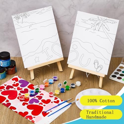 Yeaqee 13 Pcs Sip and Paint Kit for Adults Stretch Canvas Date Night Valentines Painting Kit Supplies Art Painting Set Outline Design Blank Stretch Canvas for Couple Party(Beach,10 x 8 Inch) - Image 4