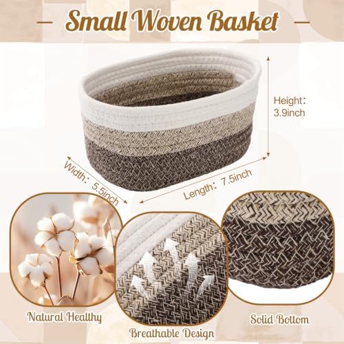 10 Pack Small Woven Baskets, Cotton Rope, White, Natural Linen - Image 2