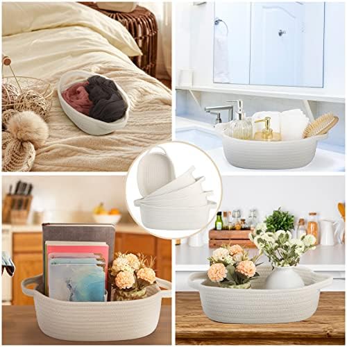 VOOWO Set of 5 Rectangular Cotton Rope Baskets for Storage, Organizing, Decorating, Off White - Image 6