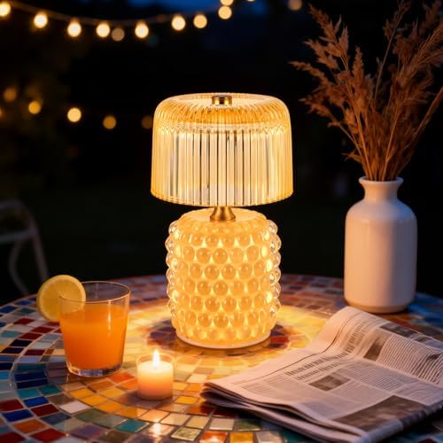 Small Battery Operated Lamp with Timer, Pearl, Yellow - Image 5