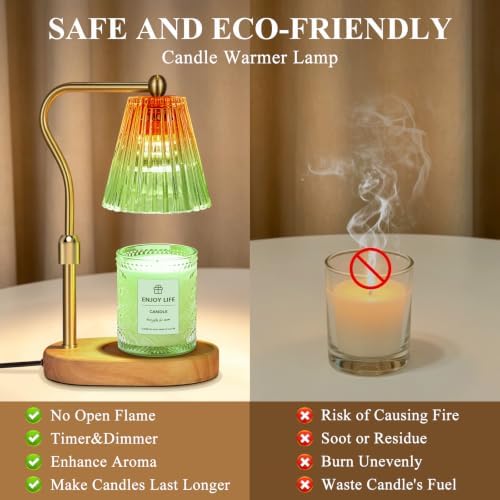 seenlast Red Green Candle Warmer Lamp with Timer Dimmer Adjustable Height,Mothers Day Gifts,Electric Wax Warmer Vintage Home Decor for Scented Jar Candles,Birthday Gifts for Women - Image 6