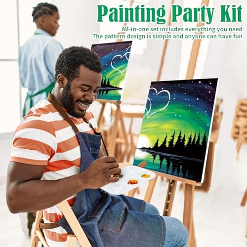 VOCHIC 2 Pack Sip and Paint Kit, Pre Drawn Canvas for Painting for Adults, Starry Sky Heart Couple Date Night Games, Outline Canvas Party Art Set, Paints Brushes Pallets Valentine (8x10) - Image 3