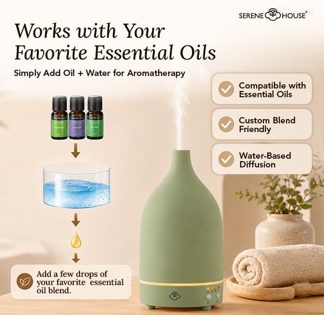 Serene House Vapor Ultrasonic Essential Oil Diffuser Ceramic Green 90ml - Image 7
