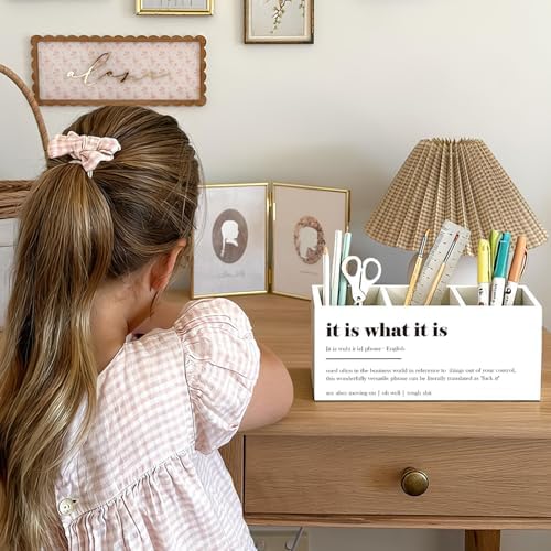 Funny Pen Holder, Funny Pencil Holder for Desk, Office Humor Gifts, Coworkers Gifts for Women Men, It Is What It Is Wooden Box Sign Decorations for Office Workplace Desk Tabletop - Image 4