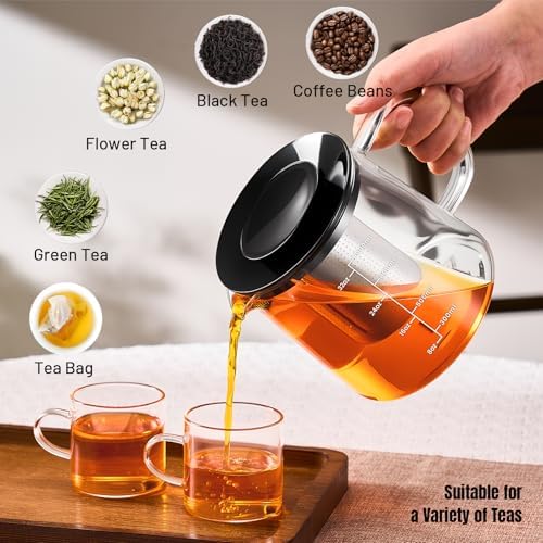 PARACITY Tea Pot with Infuser, Clear Stovetop Glass Tea Kettle with Scale - Image 4