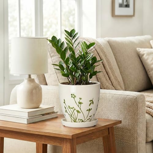 MPotTo 6 Inch Plant Pot, Ceramic Pots for Plants, Grasses White - Image 3