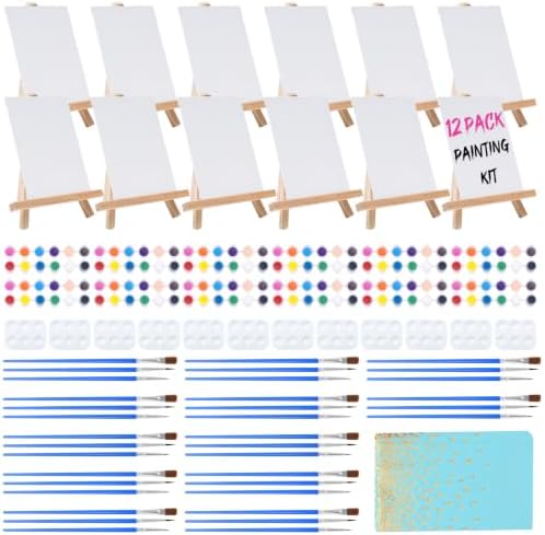12 Pack 5 x 7In Canvas Painting Kit with Easels Acrylic Paints by VOCHIC