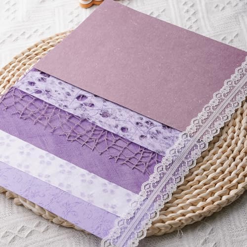 15Pcs Handmade Scrapbook Art Paper Craft Textured Colorful A5 sheet Mesh Special Paper Mix for Scrapbooking Junk Journal Journaling Supplies DIY Materials,5.8x8.2 inches (Purple) - Image 7