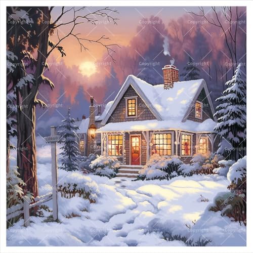 Winter Cottage Digital Painting Kit for Adults - DIY Snowy House at Sunset Oil Painting on Canvas 7.87x7.87in, Framed Acrylic Paint Kit, Good for Beginners, Seasonal Wall Art or Gift Artwork by Unknown