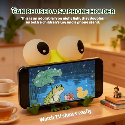 Frog Night Light for Kids with Timer, Dimmable 3 Brightness 7 Colors, Kawaii Big-Eyed Frog Lamp Funny Gifts, USB Rechargeable Portable Night Lamp Decor for Girl Boy Nursery/Bedroom/Desk/Office - Image 5