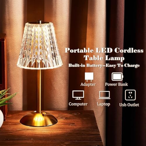 Liliful 6 Pcs Cordless Table Lamp LED Touch, Gold, Classic Style - Image 3