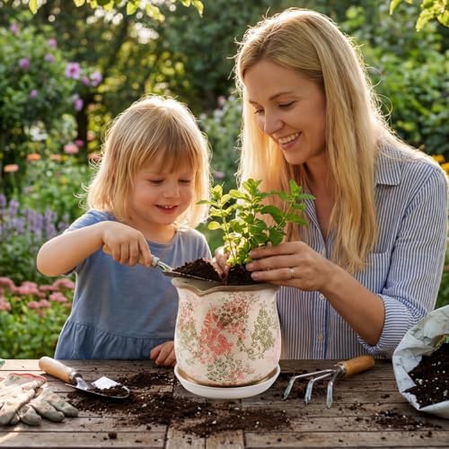 Ceramic-Planters-for-Indoor-Plants with Saucer, 6 inch Vintage Ice Crackle Glaze Plant Pots with Drainage Holes, Decorative Flower Pots for Outdoor Garden Home Decor, Tuscan Pot for Plant - Image 7