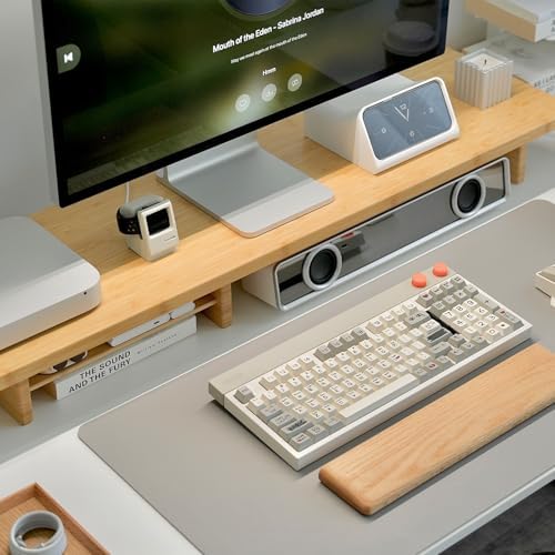 Bamboo Dual Monitor Stand Riser, 2-Tier Desk Shelf with Storage - Image 2