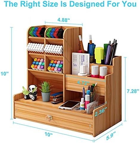 Marbrasse Upgraded Wooden Pencil Holder, Pen Organizer for Desk, Easy Assembly, Art Supply Organizer, Desktop Stationary (Cherry) - Image 3