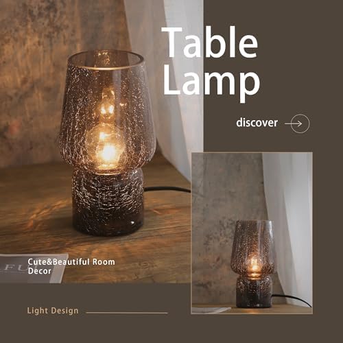 Mushroom Lamp,Small Table Lamp,Mini Cute Lamp Nightstand Lamp Kitchen Glass,Translucent Raindrop,Suitable for Bedrooms, Kitchens, Bedside, Girl Gifts(Raindrop Black) - Image 5