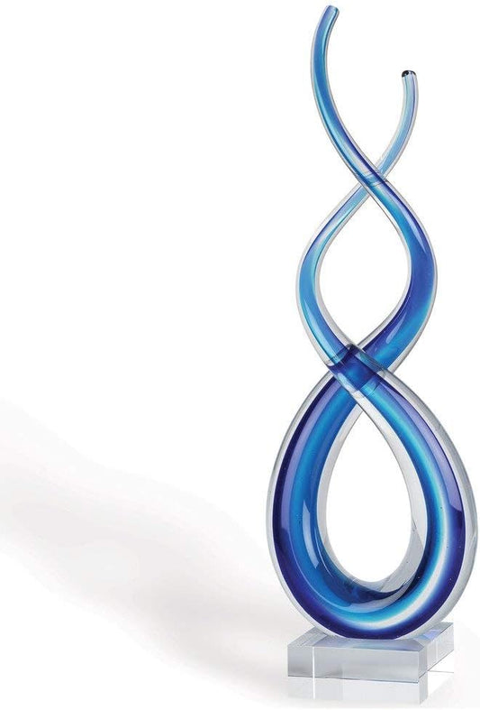 Badash Blue Murano-Style Glass Sculpture - 9'' Wave Art on Crystal Base - Handmade Home Decor