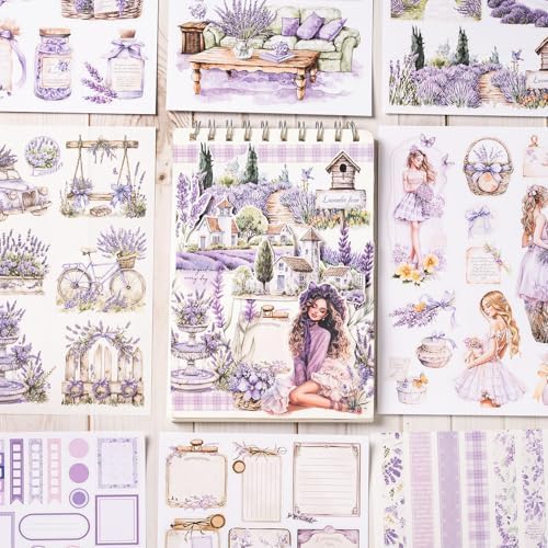 YagCu Junk Journal Sticker Book, Lavender Journaling Stickers, Purple Scrapbook Supplies, Pre-Cut Aesthetic Scrapbooking for Adults, Decorative Ephemera Bullet Planner DIY Arts Craft Collage - Image 3