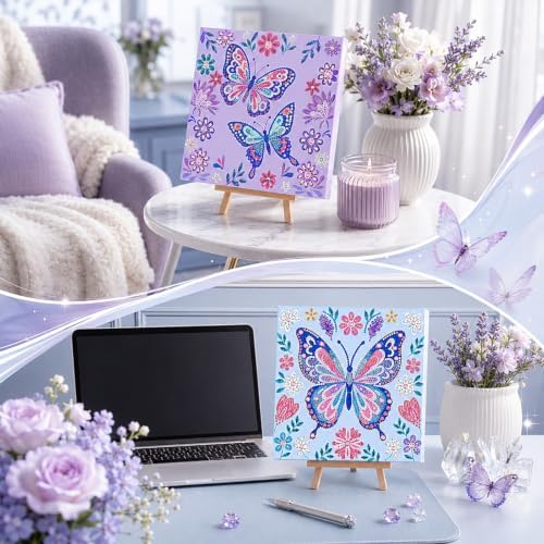 Frienda 4 Pcs Butterfly Diamond Art Kits for Adults with Framed, 8 x 8 in - Image 5