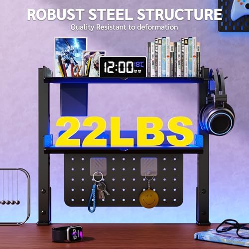 Metal Clamp On Desk Shelf,Storage Shelves with Pegboard and Pencil Holder - Image 3