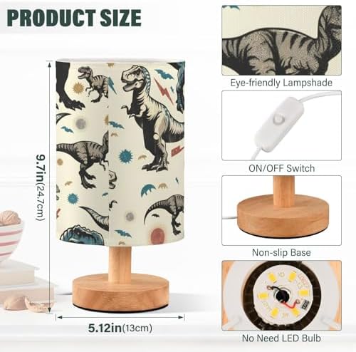 ALAZA Dinosaur Dino Animal Lamp for Girls Boys Bedroom Bedside Table Lamp with USB Port LED Kids Nightstand Lamp Wood Base Desk Living Room Decor - Image 3