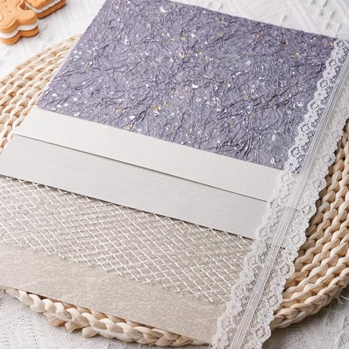 15Pcs Handmade Scrapbook Art Paper Craft Textured Paper Colorful A5 sheet Mesh Special Mix for Scrapbooking Junk Journal Journaling Supplies DIY Materials,5.8x8.2 inches (Grey) - Image 7