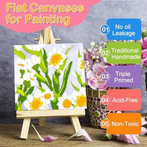 ESRICH 3x3IN Small Canvases for Painting, 32 Pack Mini Canvas Boards Cotton Painting Canvas Primed Acid Free Mini Blank Canvas Panels for Oil Paint,Watercolor,Acrylic Paint,Gouache&Tempera. - Image 3