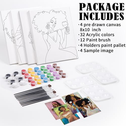 VOCHIC 4 Pack Sip and Paint Kit for Adults Pre Drawn Canvas to Paint - Image 6