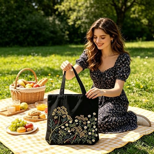 Vigdit Canvas Tote Bag Embroidery Kit for Beginners, Needlepoint Cross Stitch Kit for Adult Beginner, DIY Reusable Grocery Bags Embroidery Starter Kit with Stamped Floral Tools & Instructions - Image 3
