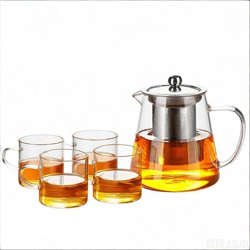 Glass Teapot Stovetop with Infuser 32OZ High Temperature Borosilicate Clear Tea Kettle Loose Leaf Tea Tea pot with Glass Cup Set as Tea Tools Gifts for Home Kitchen and Office by Unknown