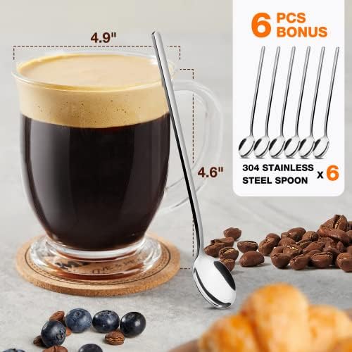 Mfacoy Glass Coffee Mugs Set of 6, Clear Large Coffee Mug 15 Oz With Handles for Hot Beverages, Clear Mugs for Tea, Cappuccino, Latte, Espresso Coffee, Juice, Glass Coffee Cups - Image 2