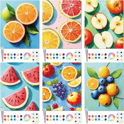 Dinifee 6 Pack Pre Drawn Canvas 8x10 Paint Kit for Adults, Colorful Fruit by Dinifee