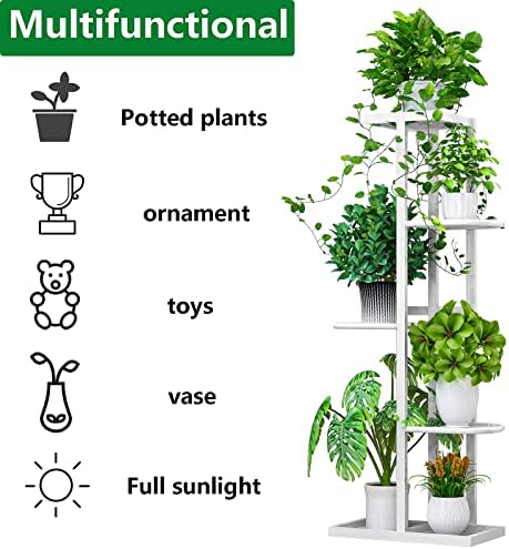 LINZINAR Plant Stand Metal 5 Tier 6 Potted Multiple Flower Pot Holder Shelf Indoor Outdoor Planter Display Shelving Unit for Patio Garden Corner Balcony Living Room (5 Tier 6 Potted, White) - Image 6