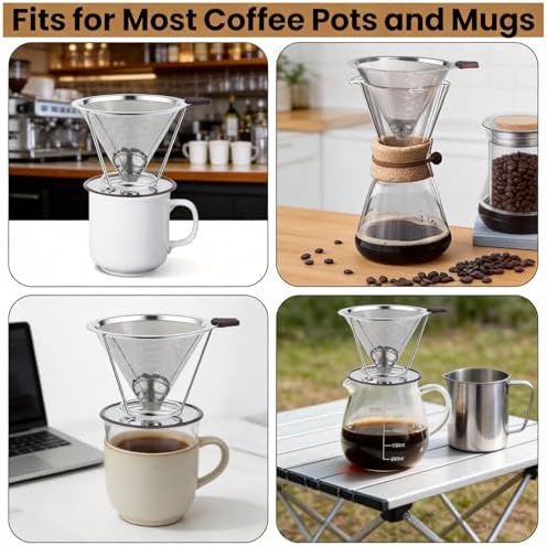 Reusable Stainless Steel Pour Over Coffee Dripper, Paperless V60 Filter - Image 2
