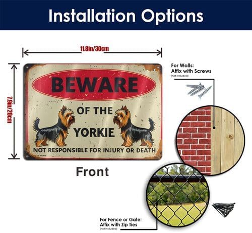 Vintage Metal Tin Sign - Beware of the Dog Yorkie Humorous Warning Sign with Rustic Distressed Finish, 8x12 Inch Outdoor Yard Fence Wall Decor for Home Kitchen Farm Garden, Gift for Dog Lovers - Image 6