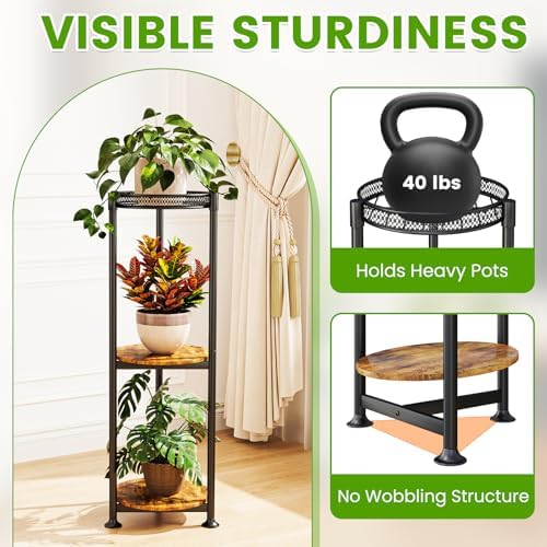 3 Tier Plant Stand Indoor Corner Tall Round Shape Plant Shelf - Image 3