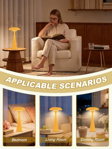 Cordless Mushroom Lamp,Yellow Small Table Lamp,Vintage Aesthetic Lamp - Image 6