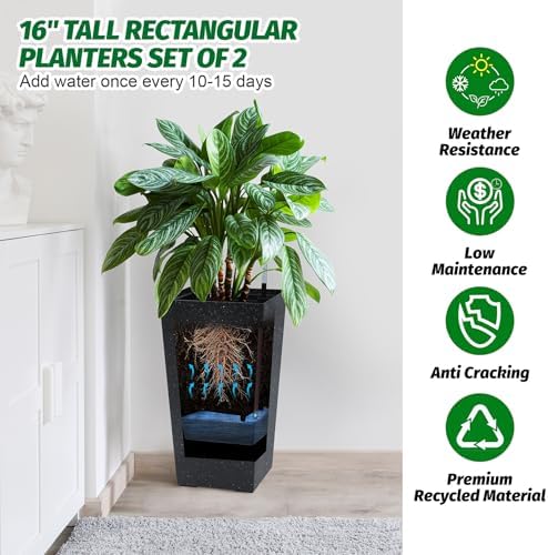Garvee 16" Tall Planters Set of 4, Outdoor＆Indoor Planter Pots, Black - Image 2