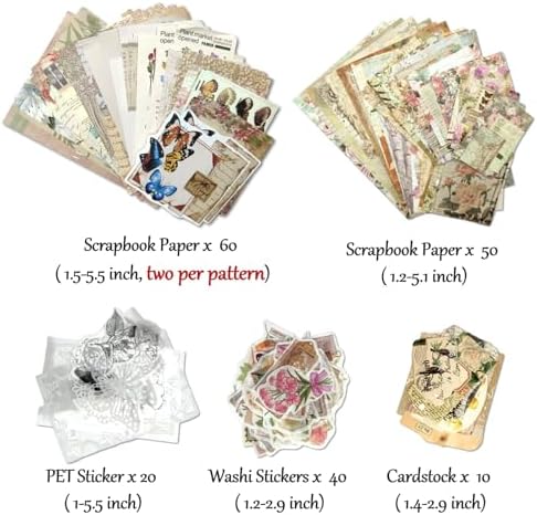 Vintage Aesthetic Scrapbook Supplies Kit, 180 pcs of Scrapbook Paper, Washi Stickers and Small Cards for Scrapbooking DIY Albums Junk Journals Bullet Journals Collages, Retro Aesthetic Decor (Nature) - Image 2