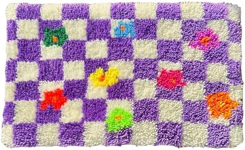 MeoobkCraft Sea of ​​Purple Flowers for Latch Hook Kits for Adults Beginners Purple Plaid Flowers Pre-Printed Latch Hook Rug Kits Embroidery Cross-Stitch for Home Home Decoration 20.47 x 14.96in by MeoobkCraft