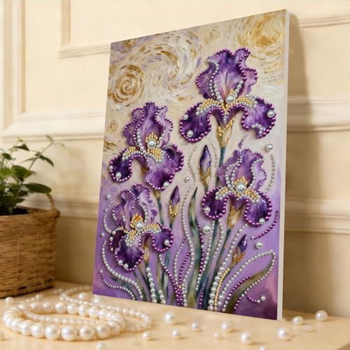 DIY Pearl Painting with Frame, Creative Design, Handmade Stress-Relieving Home Wall Decoration, Includes Frame and Tools-Iris-2 - Image 3