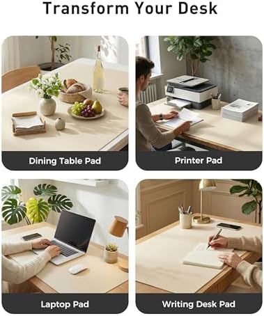 Aothia Faux Leather Desk Mat - Large Mouse Pad, Non-Slip PU Leather Blotter, Waterproof Writing Surface for Office and Home (Beige, 63" x 17") - Image 6
