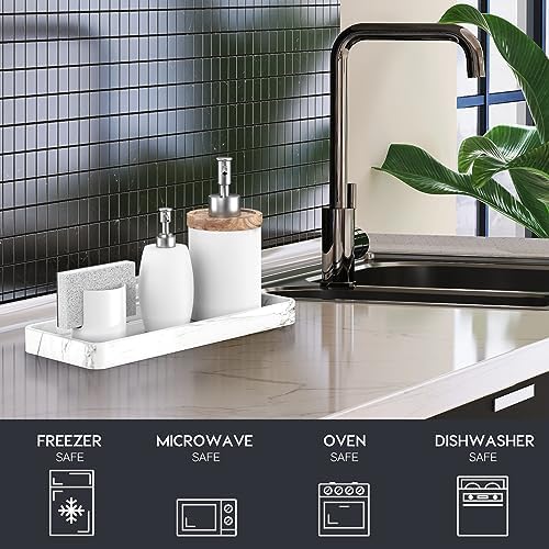Gurygo 12" Ceramic Bathroom Vanity Tray for Kitchen Counter - Kitchen Soap Trays - Rectangular Vanity Tray for Bathroom - Porcelain Large Serving Trays (Marble, Set/1) - Image 4