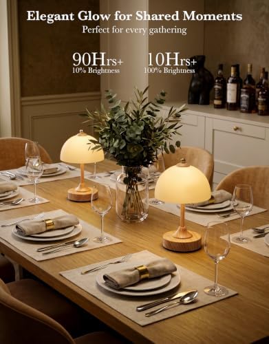 ROTTOGOON Cordless Table Lamp, 5200mAh Wood Grain Rechargeable Battery Operated Lamp, 3-Way Dimmable Touch Lamps, Small Glass Bedside Nightstand Light for Bedroom Dining Table Living Room - Image 3