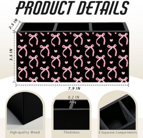 Pink and Black Bow Pen Pencil Holder for Desk Accessories Decor - Image 2