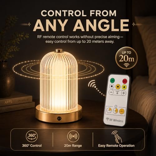 Cordless Table Lamp for Bedroom with Remote, 3 Light Modes & 9 Brightness Levels, 15/30/60 Min Timer Bedside Night Lamp, Ribbed Texture Accent Lamp for Bedroom, Living Room, Desk - Image 4