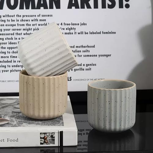Vintage Ceramic Mug, Japanese Tea Cup 6oz Striped Cup No Handle Drinking Cup for Espresso, Cortado, Matcha, Green Tea, Microwave and Dishwasher Safe, Minimalist coffee Cup-Nordic White - Image 2