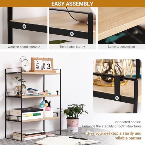 YGYQZ Desk Shelf Organizer for Top of Desk, 3-Tier Desktop Bookshelf, Black & Wood - Image 6