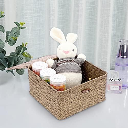 Hipiwe Seagrass Storage Basket Bin with Lid Wicker Baskets for Organizing - Image 6