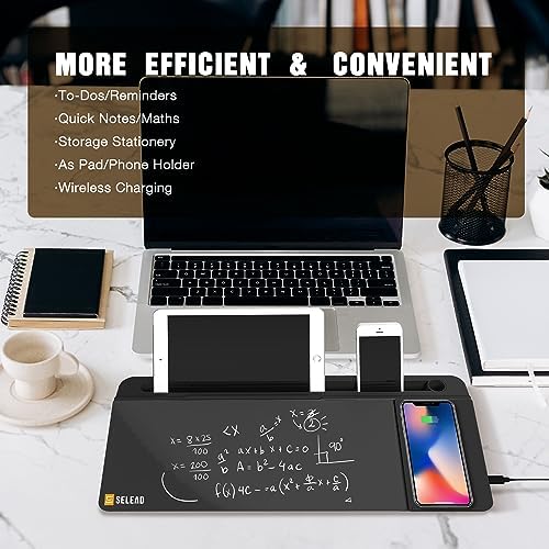 SELEAD Desktop Glass Whiteboard with Wireless Charger and Storage, Black - Image 3