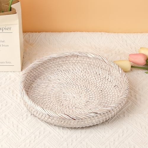 Hipiwe Key Basket Bowl for Entryway 10" Round Woven Wicker Serving Tray - Image 7